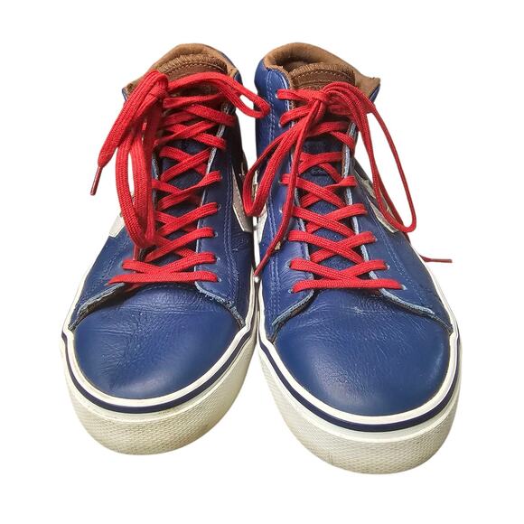 Converse Con Pro Leather Vulcanized Mid Shoes Blue Red Brown Size Mens 8 W 9.5 - Picture 3 of 14